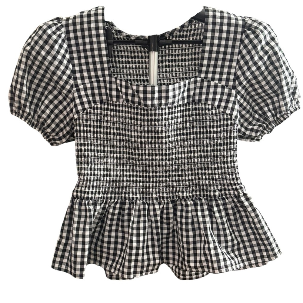 Self Esteem Black and White Gingham Smocked Peplum Top